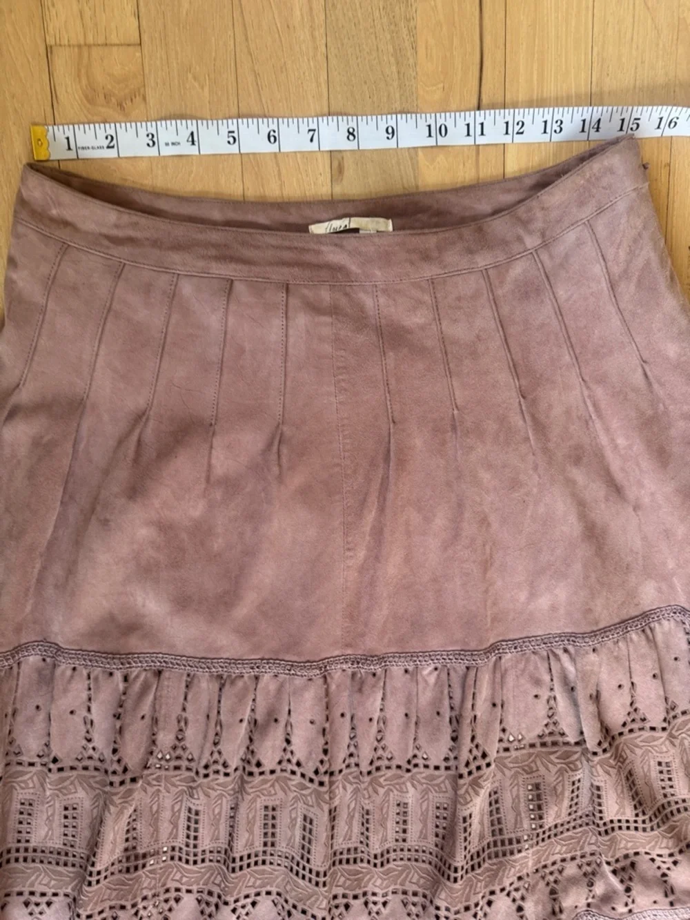 Anthropologie NWT Mauve Pink Suede Leather Full Tiered Skirt 10